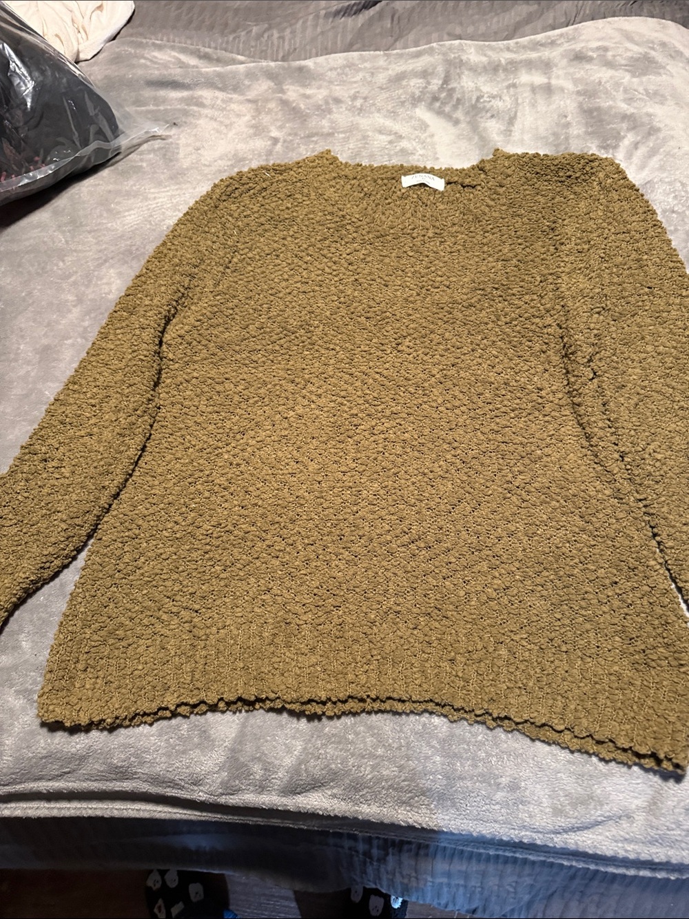 Zenana Outfitters Olive Bouclé Crewneck Sweater
